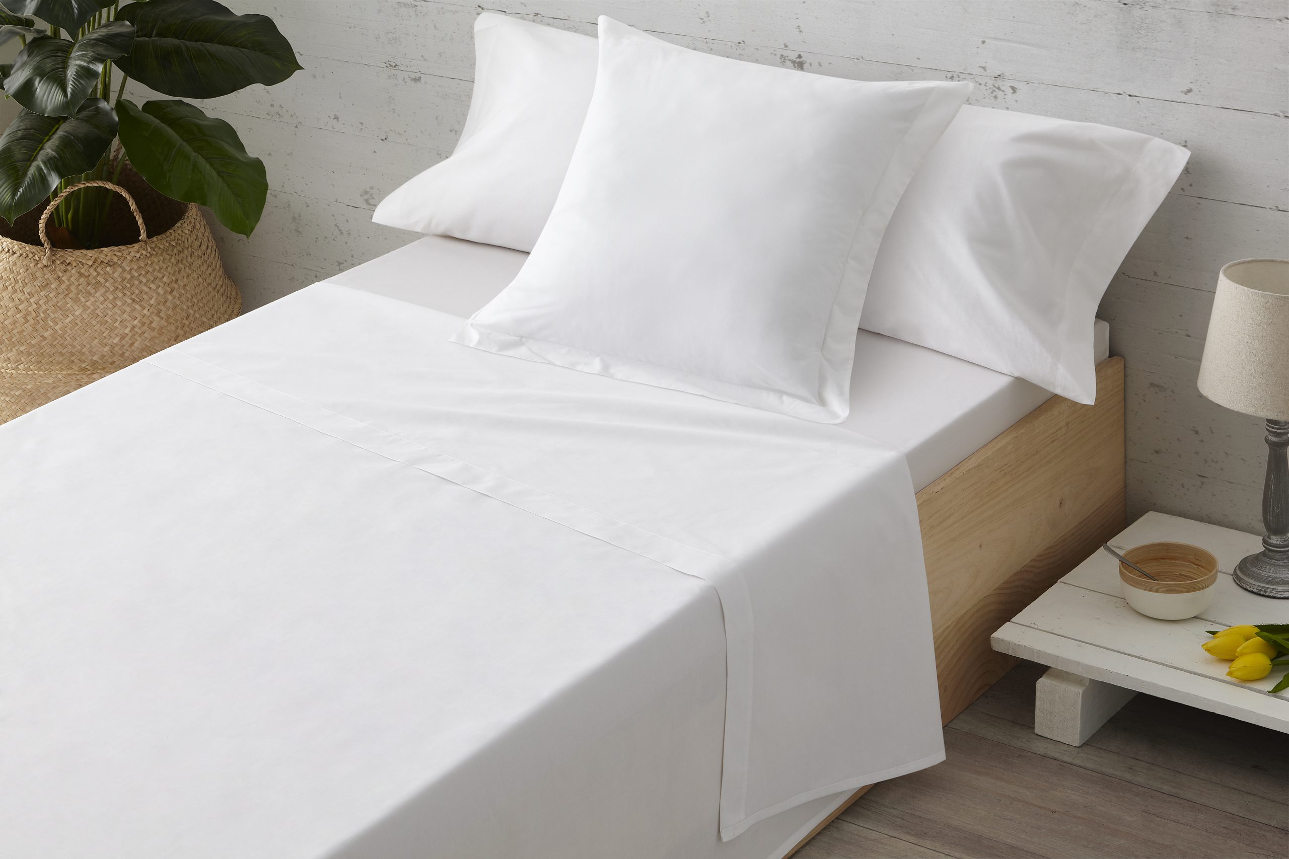Sábana bajera percal 200 hilos blanco para cama de 150 cm